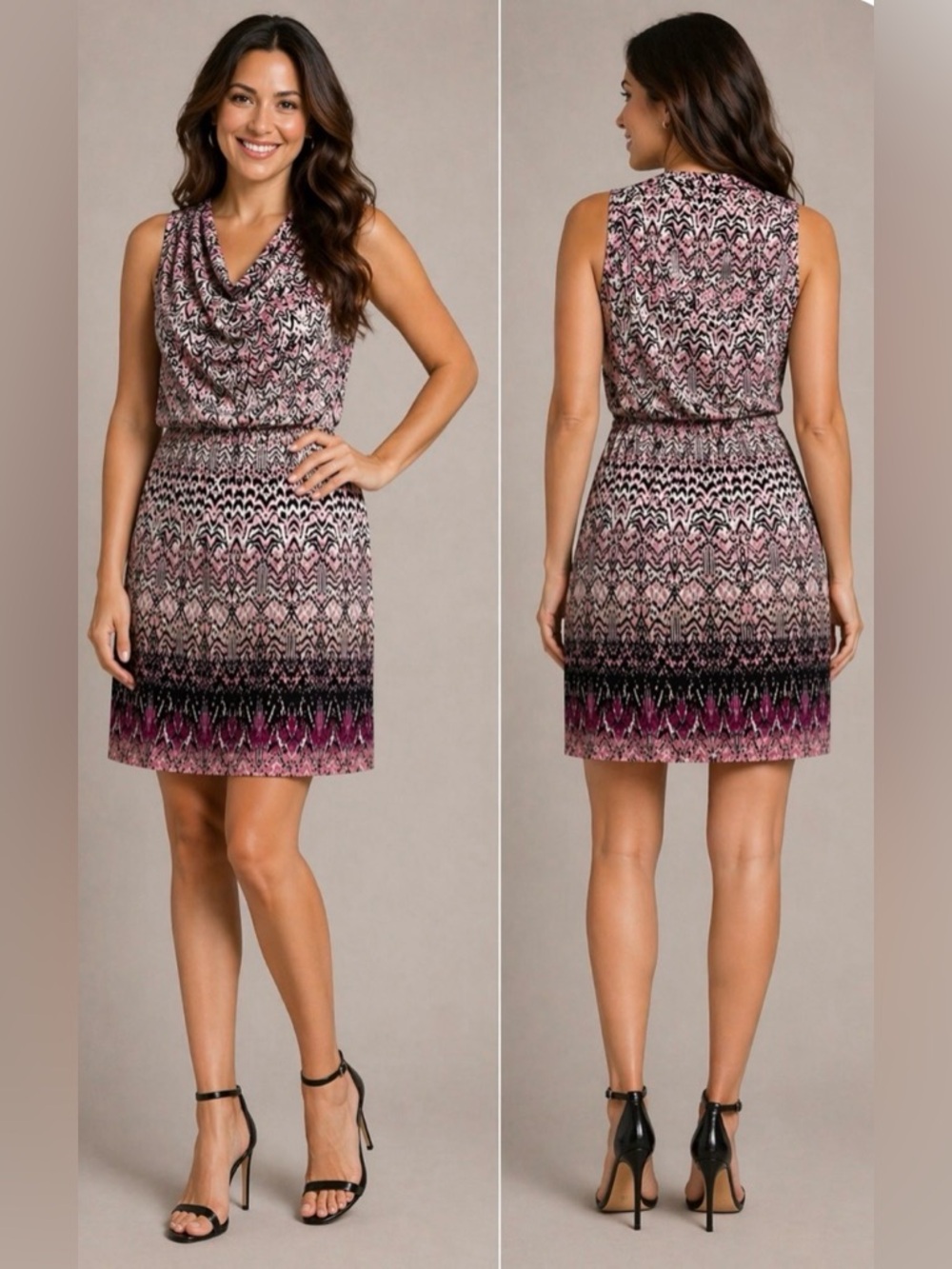 Dana Buchman Pink and Black Cowl Neck Sleeveless Top